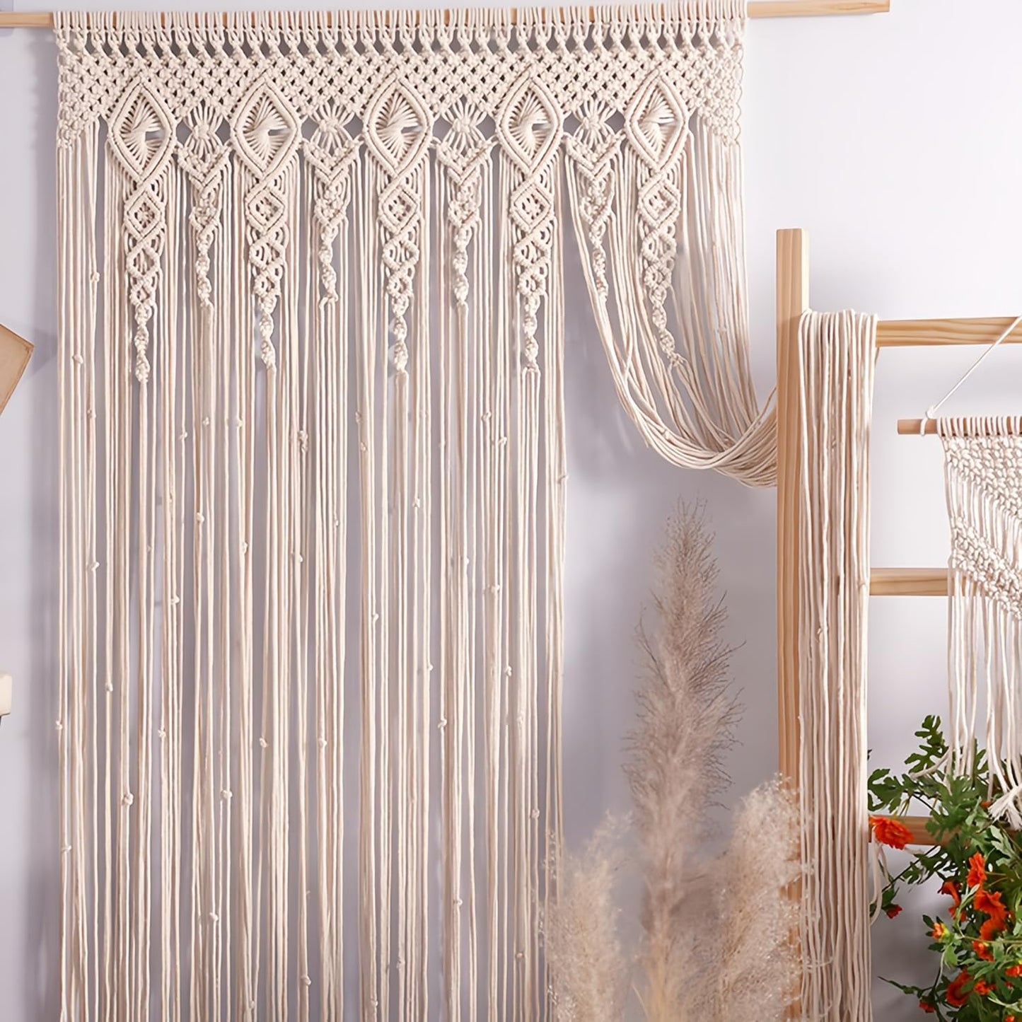 Macrame Curtain Wall Hanging Handmade Boho Curtains for Wedding Backdrop Arch Closet Room Divider Boho Wall Decor 40"X80"