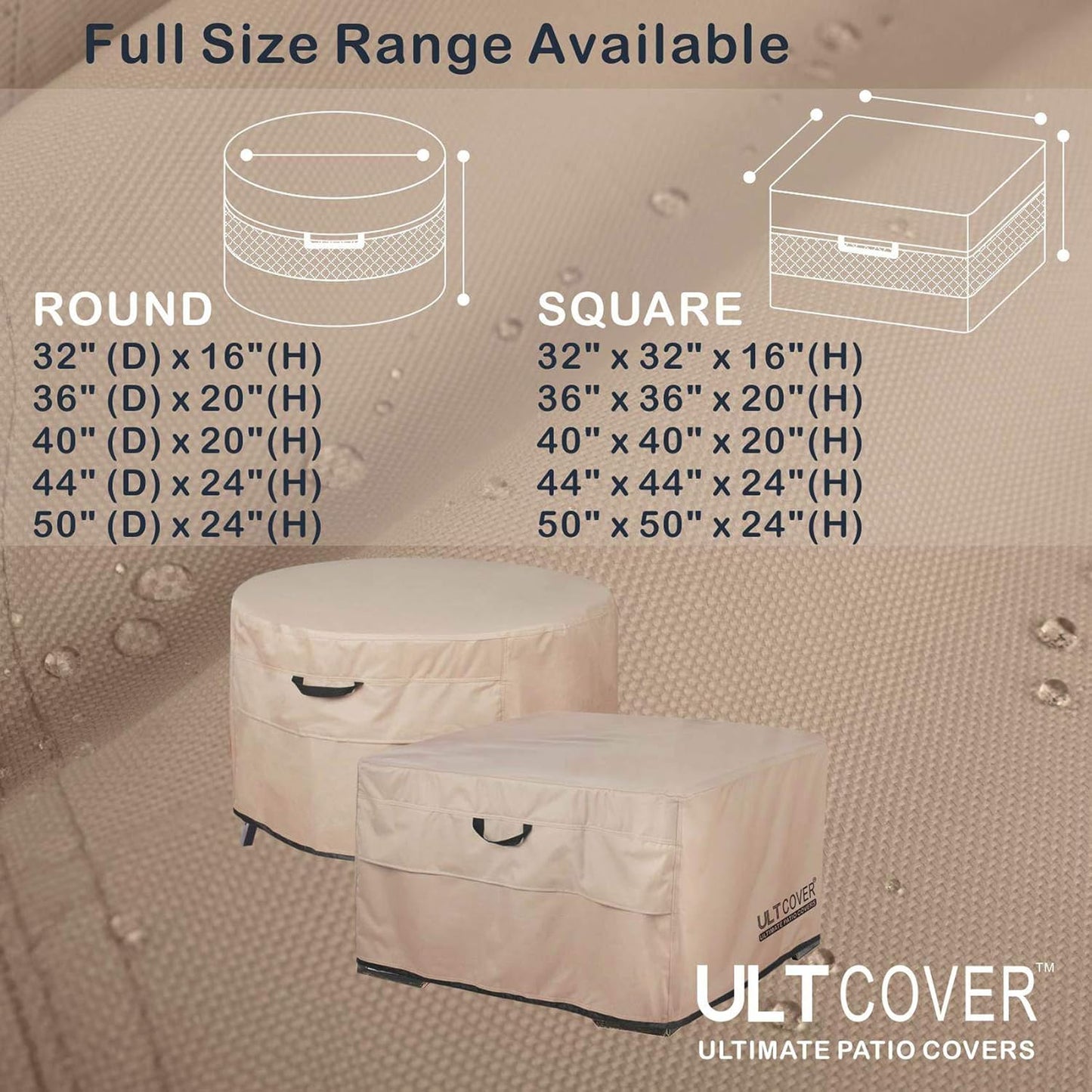 ULTCOVER Patio Fire Pit Table Cover Square 50 inch Outdoor Waterproof Fire Bowl Cover