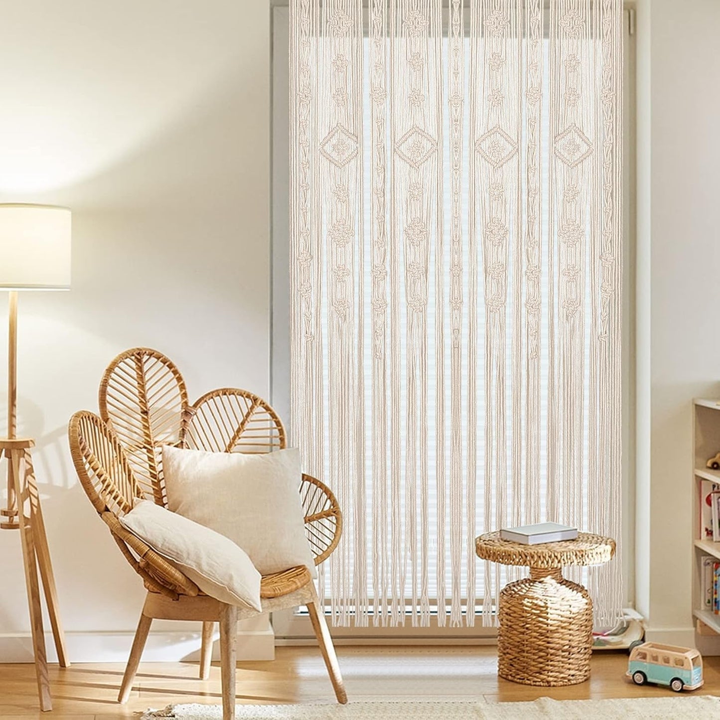 Boho Macrame Window Curtain Room Divider Doorway Curtain 79 x 35 Inches Large Long Macrame Wall Hanging for Living Room Bedroom Bohemian Home Decor Wedding Backdrop, Gypsophila - 1 Panel L