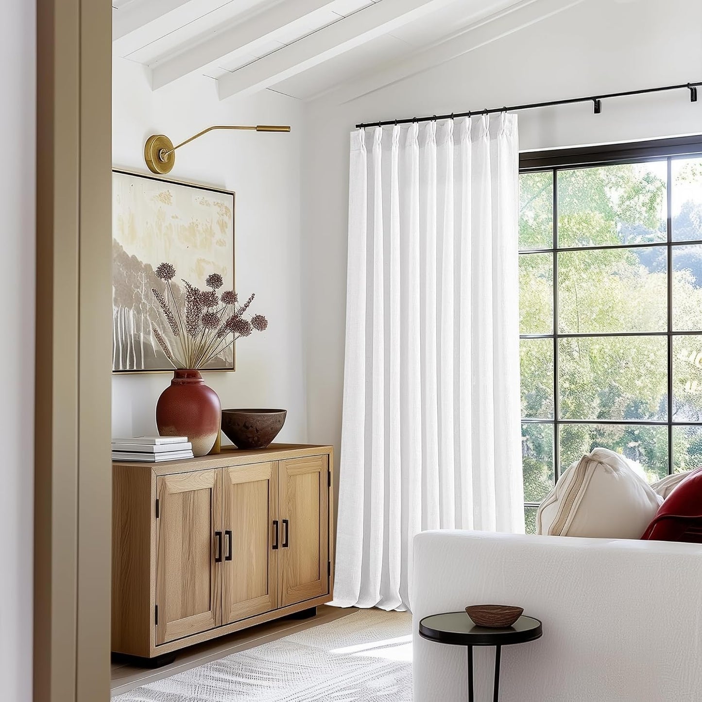 Natural Linen Kitchen Curtains 45 Inches Long 2 Sets Basement Curtains for Small Window Cream Ivory Pinch Pleated Back Tab Linen Blend Short Boho Semi Sheer Back Tab Drapes for Bay Windows 40x45