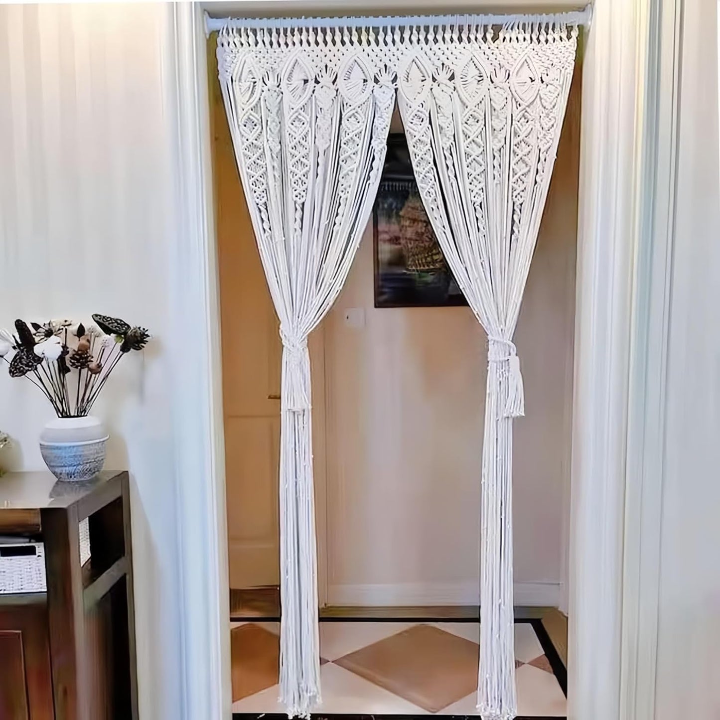 Macrame Curtain Wall Hanging Handmade Boho Curtains for Wedding Backdrop Arch Closet Room Divider Boho Wall Decor 40"X80"