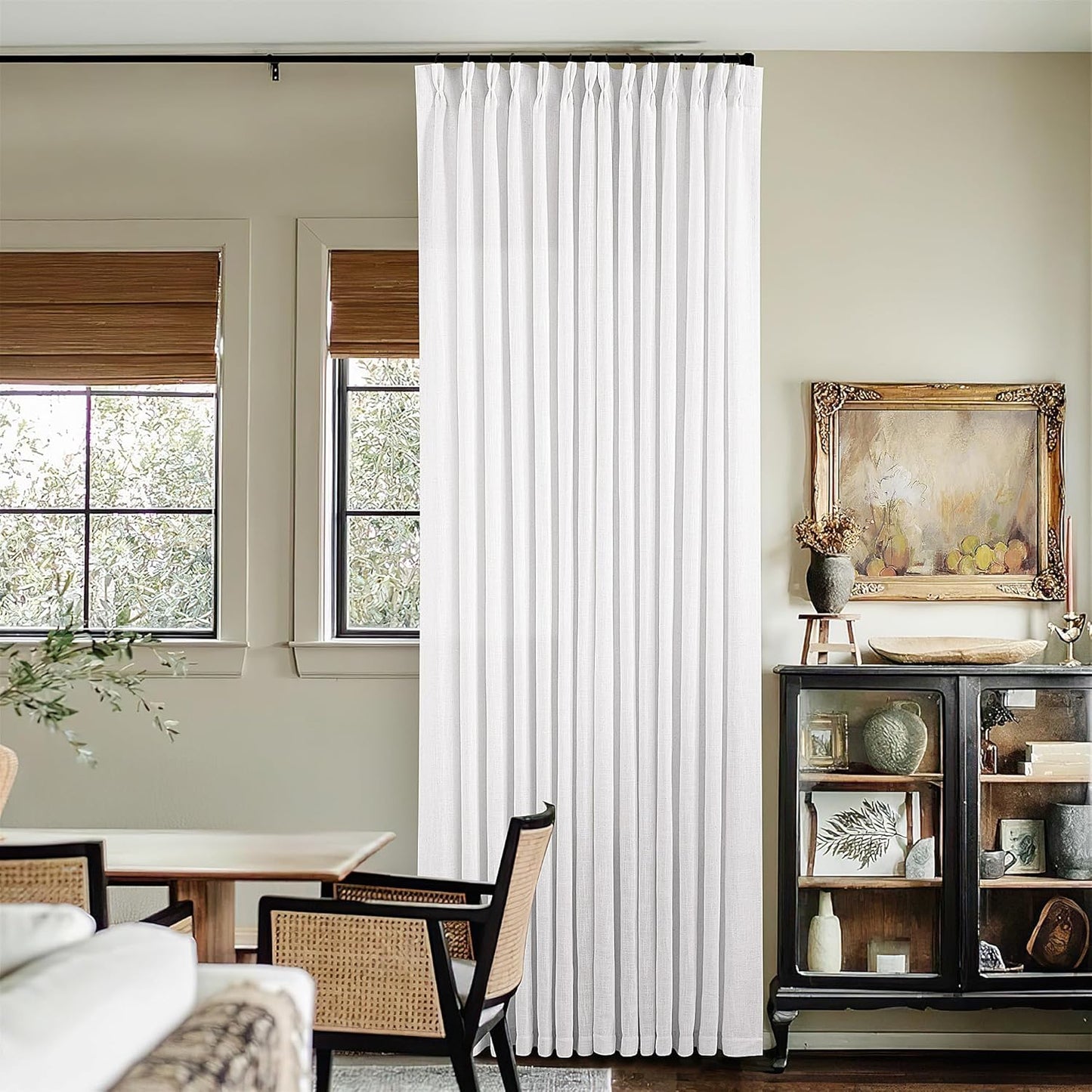 Natural Linen Kitchen Curtains 45 Inches Long 2 Sets Basement Curtains for Small Window Cream Ivory Pinch Pleated Back Tab Linen Blend Short Boho Semi Sheer Back Tab Drapes for Bay Windows 40x45