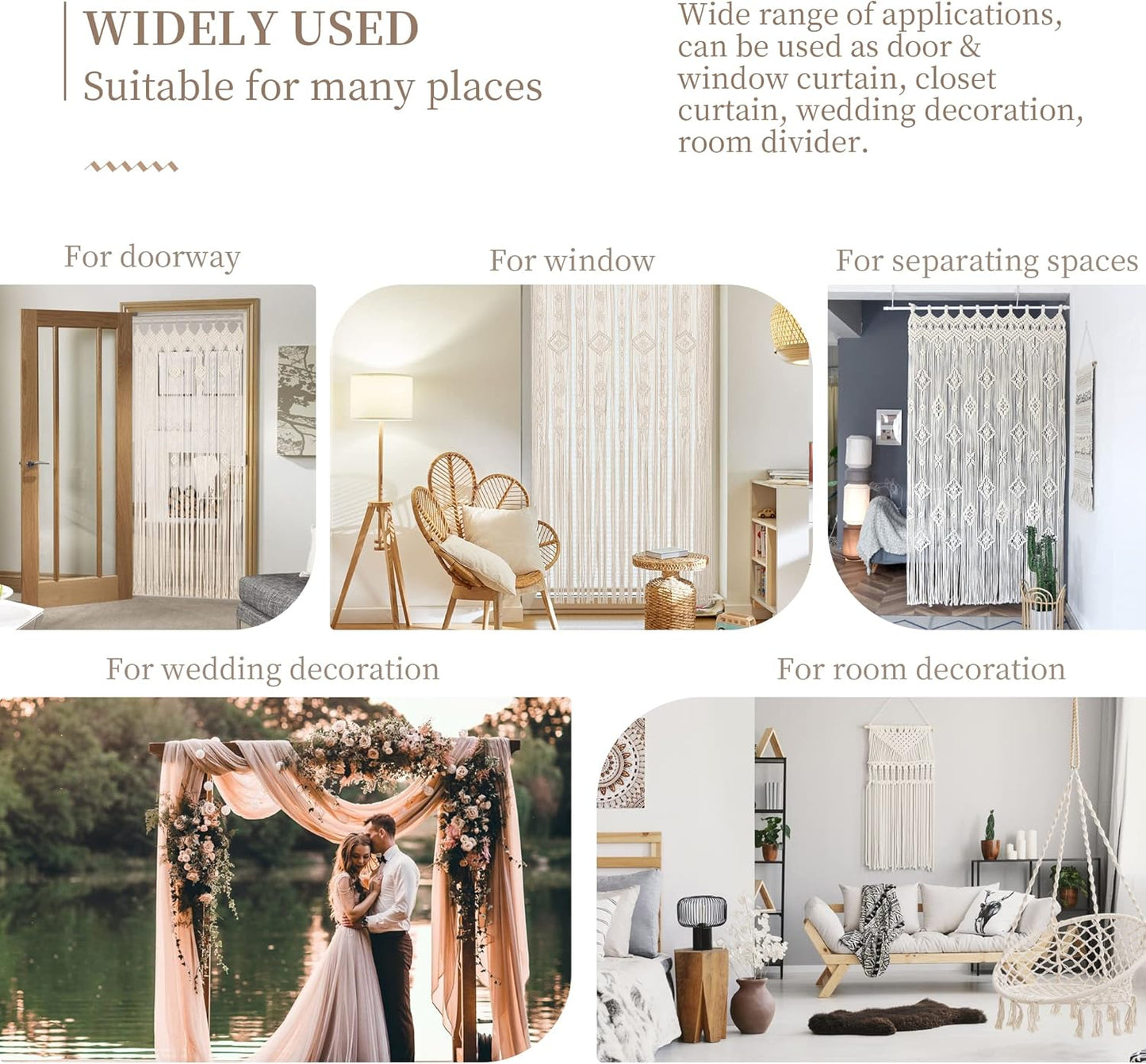 Boho Macrame Window Curtain Room Divider Doorway Curtain 79 x 35 Inches Large Long Macrame Wall Hanging for Living Room Bedroom Bohemian Home Decor Wedding Backdrop, Gypsophila - 1 Panel L