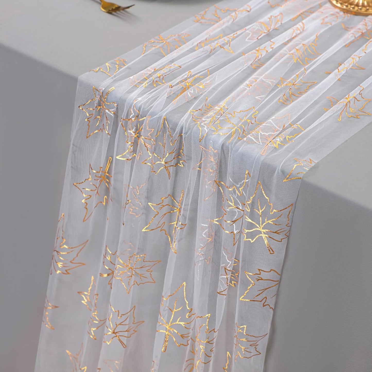 Snowkingdom 10 Pack 10ft Gold Table Runners, Sheer Chiffon Tulle Cheesecloth Sequin Glitter Metallic, Golden Centerpieces Table Decorations for Party Wedding Christmas Birthday Bridal Baby Shower
