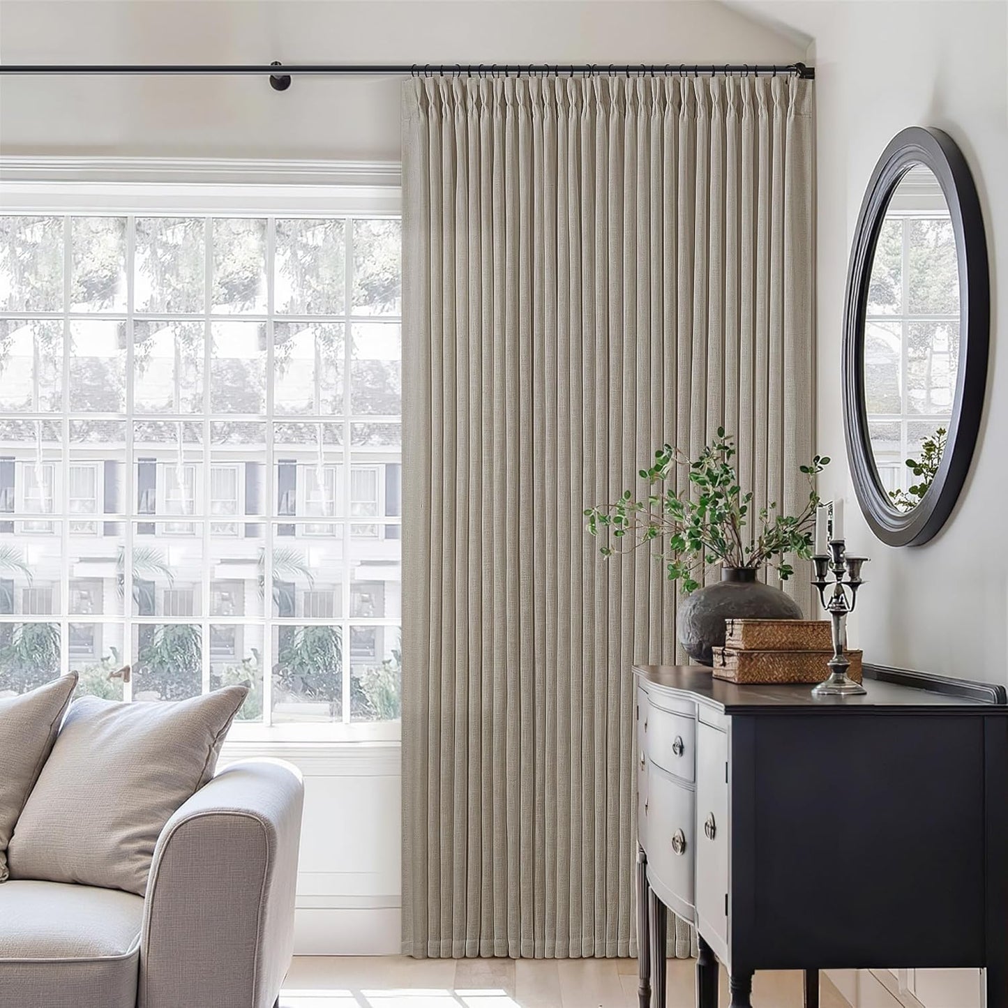 Natural Linen Kitchen Curtains 45 Inches Long 2 Sets Basement Curtains for Small Window Cream Ivory Pinch Pleated Back Tab Linen Blend Short Boho Semi Sheer Back Tab Drapes for Bay Windows 40x45