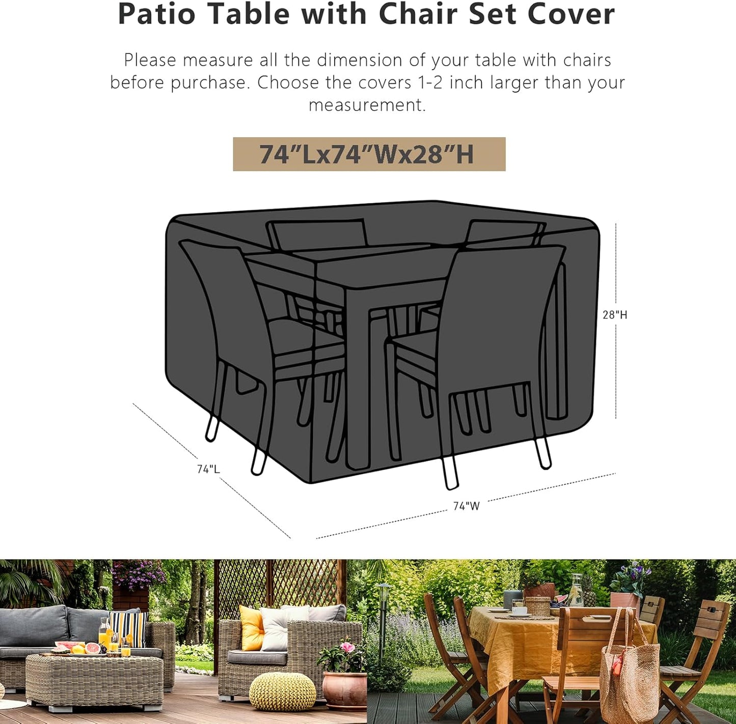 SheeChung Outdoor Furniture Cover Square 74"Lx74"Wx28"H,Waterproof Patio Fabric Furniture Covers,Heavy Duty Outdoor Table and Chairs Cover,Patio Covers for Outdoor Furniture Waterproof