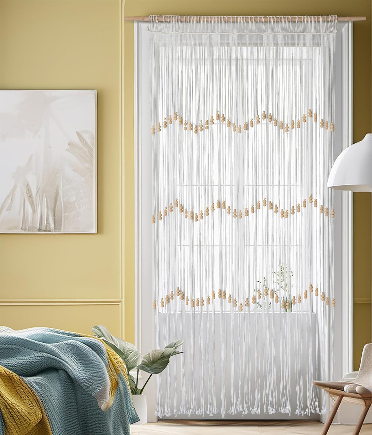 Macrame Curtain Long Cotton Window Panel Boho Curtains for Bedroom Wedding Backdrop Room Divider Doorway Closet Apartment 35''W x 70''L