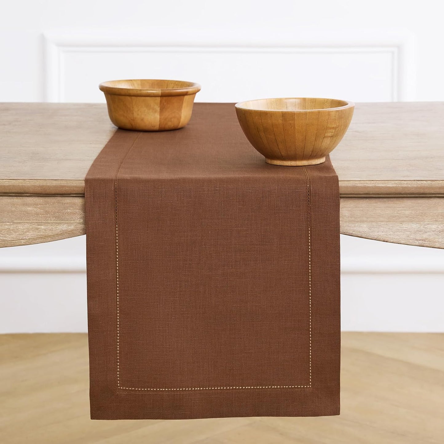 Solino Home Linen Table Runner 108 Inches Long - Classic Hemstitch 100% Pure Linen Light Natural Dining Table Runner 14 x 108 Inch for Fall, Autumn, Thanksgiving