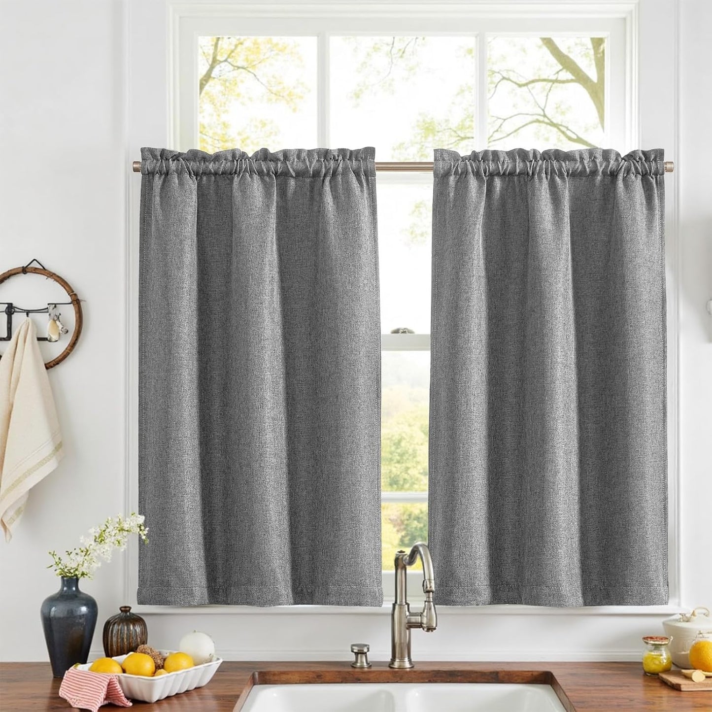 jinchan 95% Blackout Boho Kitchen Curtains 36 Inches Cafe Tier Curtains Bohemian Small Drapes for Bedroom RV Basement Half Window Room Darkening Thermal Insulated 2 Panels Blue on Beige