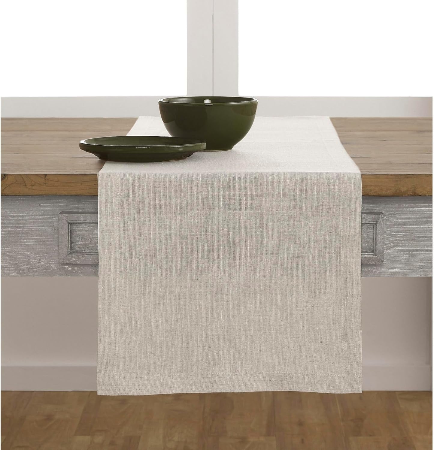 Solino Home Linen Table Runner 90 Inches Long - Athena, 100% Pure Linen Light Natural Table Runner 14 x 90 Inch for Dining, Fall, Autumn, Thanksgiving, Holiday