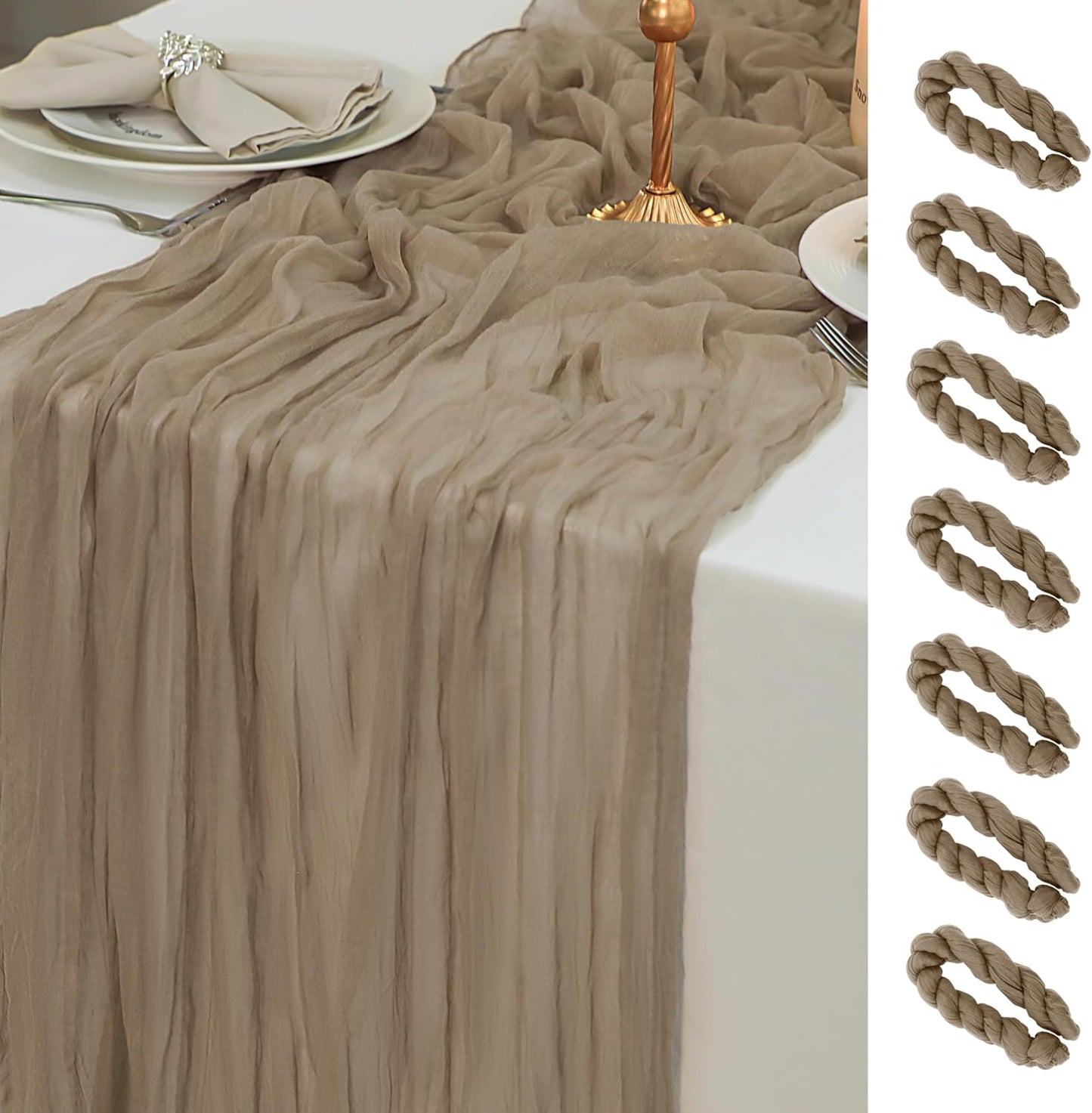 Snowkingdom 10 Pack 10ft Gold Table Runners, Sheer Chiffon Tulle Cheesecloth Sequin Glitter Metallic, Golden Centerpieces Table Decorations for Party Wedding Christmas Birthday Bridal Baby Shower