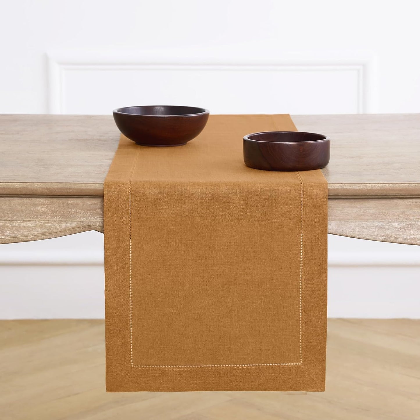 Solino Home Linen Table Runner 108 Inches Long - Classic Hemstitch 100% Pure Linen Light Natural Dining Table Runner 14 x 108 Inch for Fall, Autumn, Thanksgiving