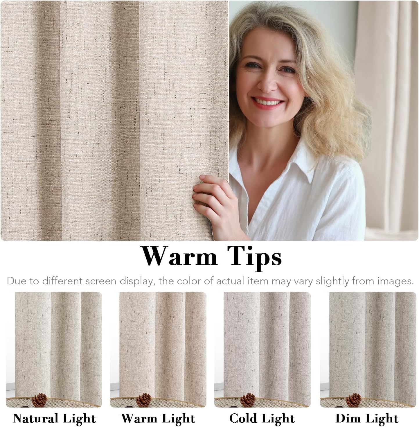 H.VERSAILTEX Linen Blackout Curtains 45 Inches Long 100% Blackout Thermal Insulated Textured Linen Look Curtain Draperies Anti-Rust Grommet, Energy Saving with White Liner, 2 Panels, Natural