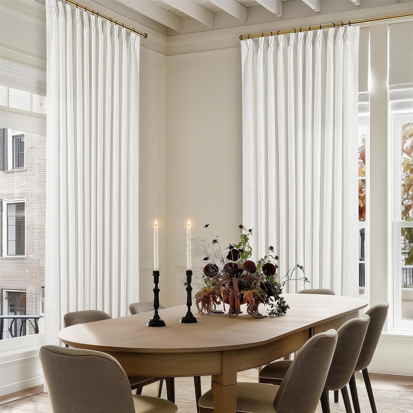 Natural Linen Kitchen Curtains 45 Inches Long 2 Sets Basement Curtains for Small Window Cream Ivory Pinch Pleated Back Tab Linen Blend Short Boho Semi Sheer Back Tab Drapes for Bay Windows 40x45