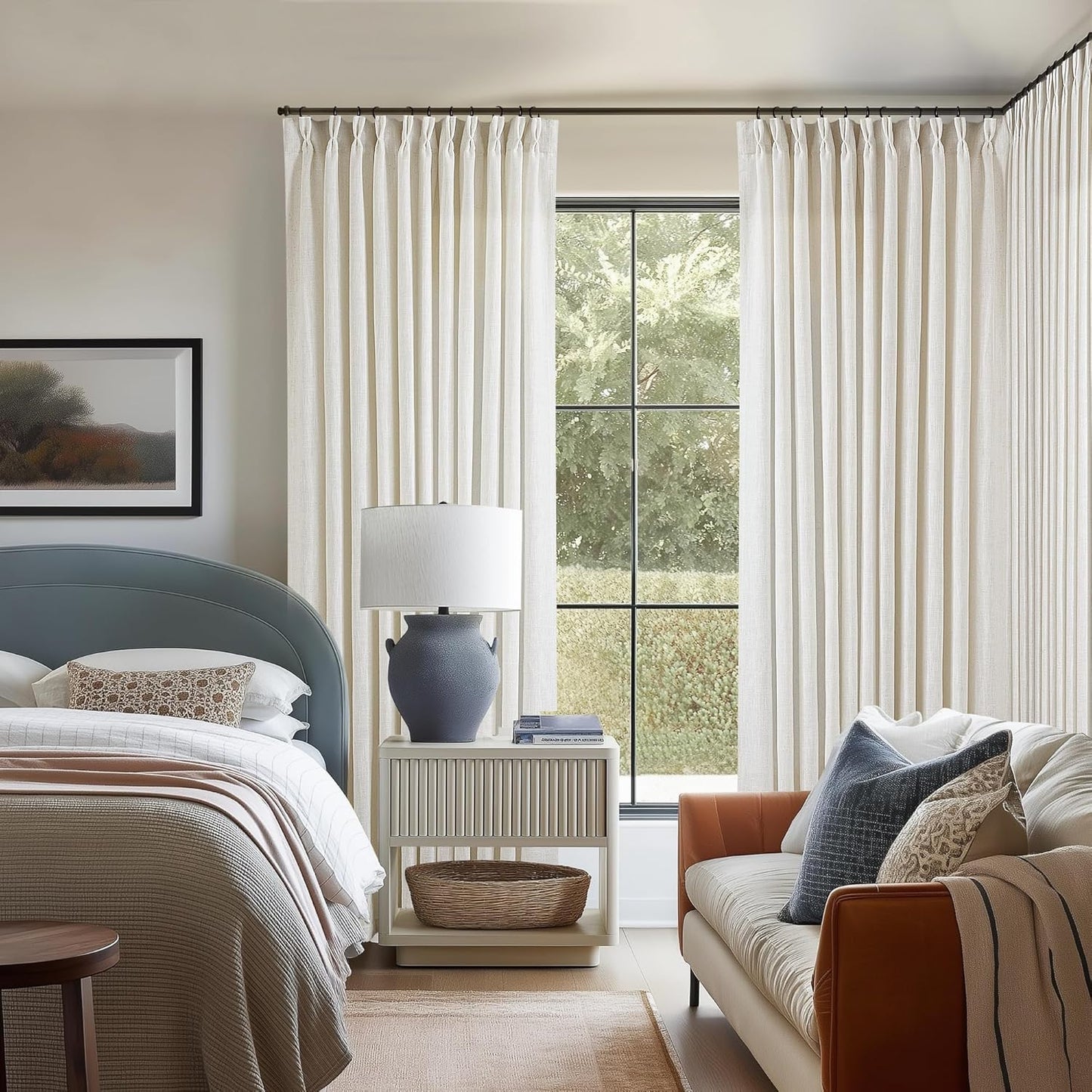 Natural Linen Kitchen Curtains 45 Inches Long 2 Sets Basement Curtains for Small Window Cream Ivory Pinch Pleated Back Tab Linen Blend Short Boho Semi Sheer Back Tab Drapes for Bay Windows 40x45