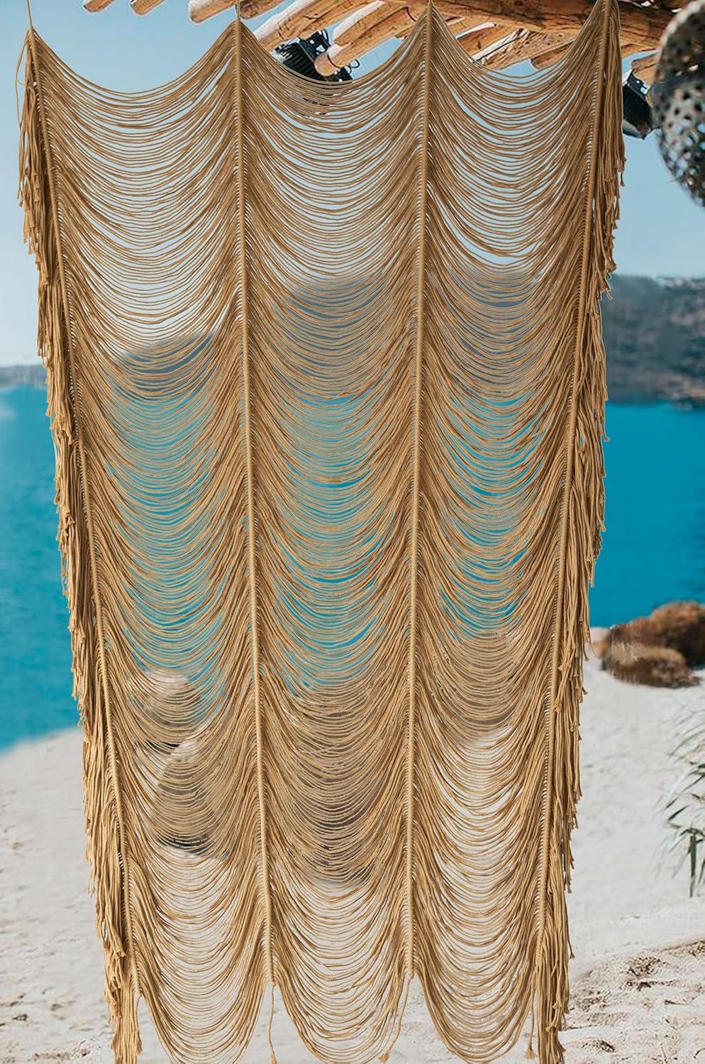 Macrame Curtain Boho Curtain Doorway Window Wall Decor Fiber Yarn Art Handwoven Wall Hanging Art Craftsmanship Home Door Bedroom Wedding Backdrop Arch,Closet Room Divider 59" W x 75" H (1 Panel,Khaki)