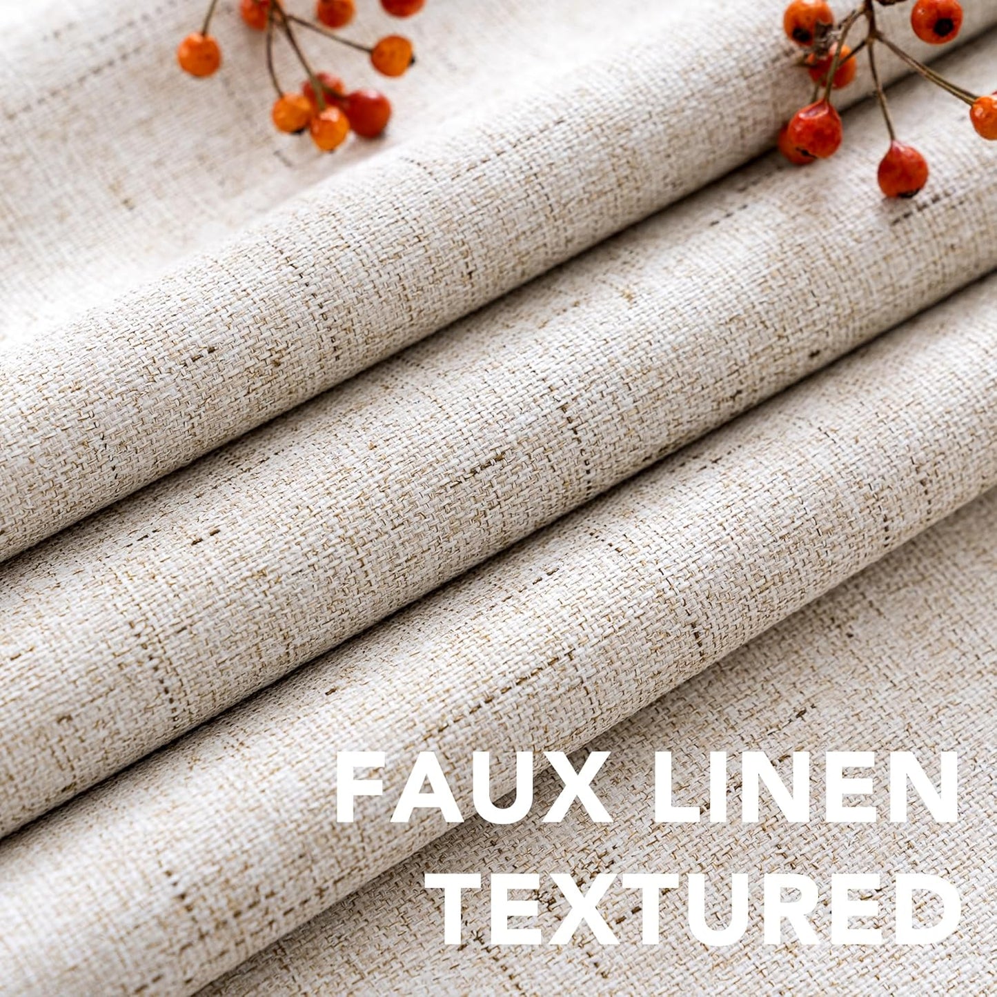 H.VERSAILTEX Linen Blackout Curtains 45 Inches Long 100% Blackout Thermal Insulated Textured Linen Look Curtain Draperies Anti-Rust Grommet, Energy Saving with White Liner, 2 Panels, Natural