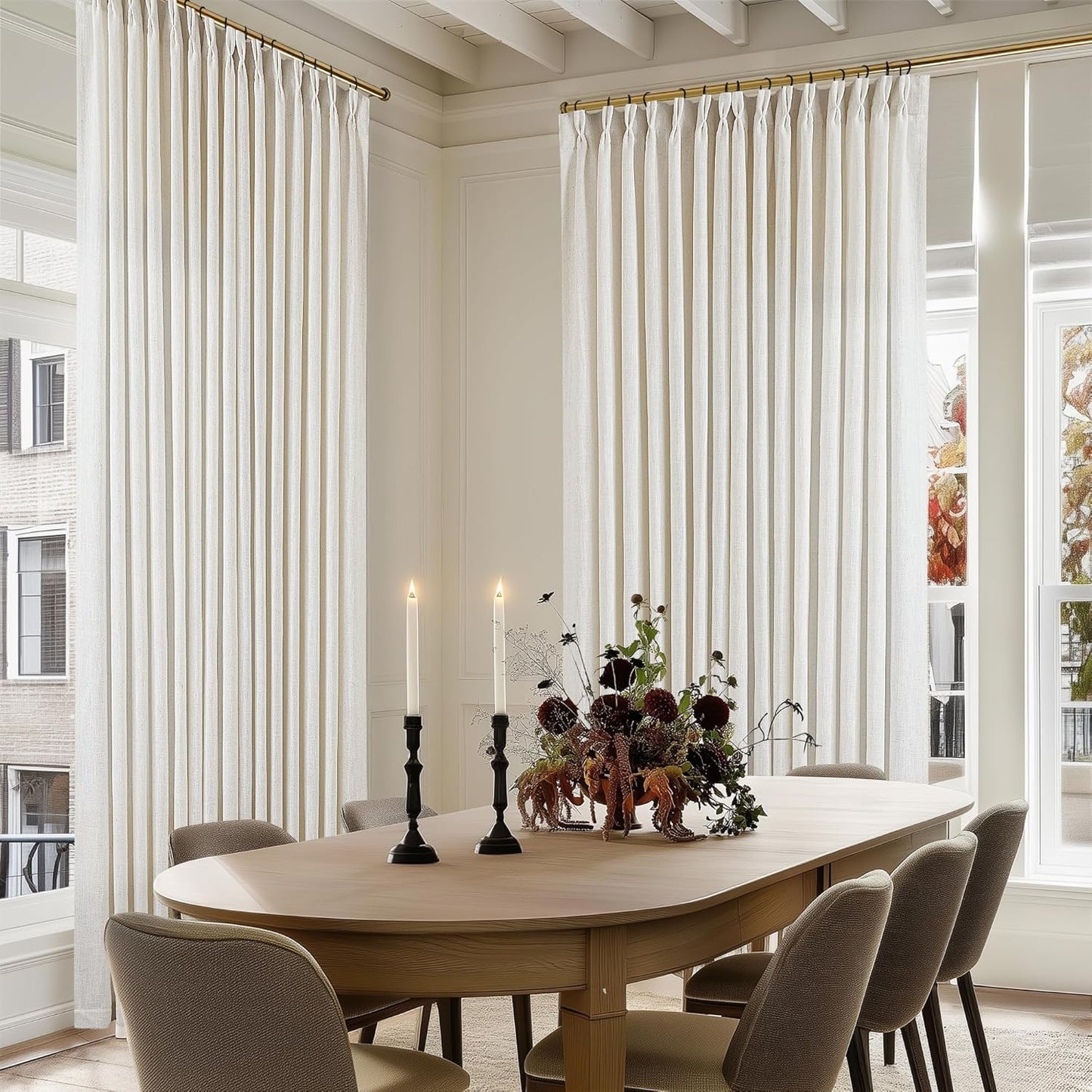 Natural Linen Kitchen Curtains 45 Inches Long 2 Sets Basement Curtains for Small Window Cream Ivory Pinch Pleated Back Tab Linen Blend Short Boho Semi Sheer Back Tab Drapes for Bay Windows 40x45