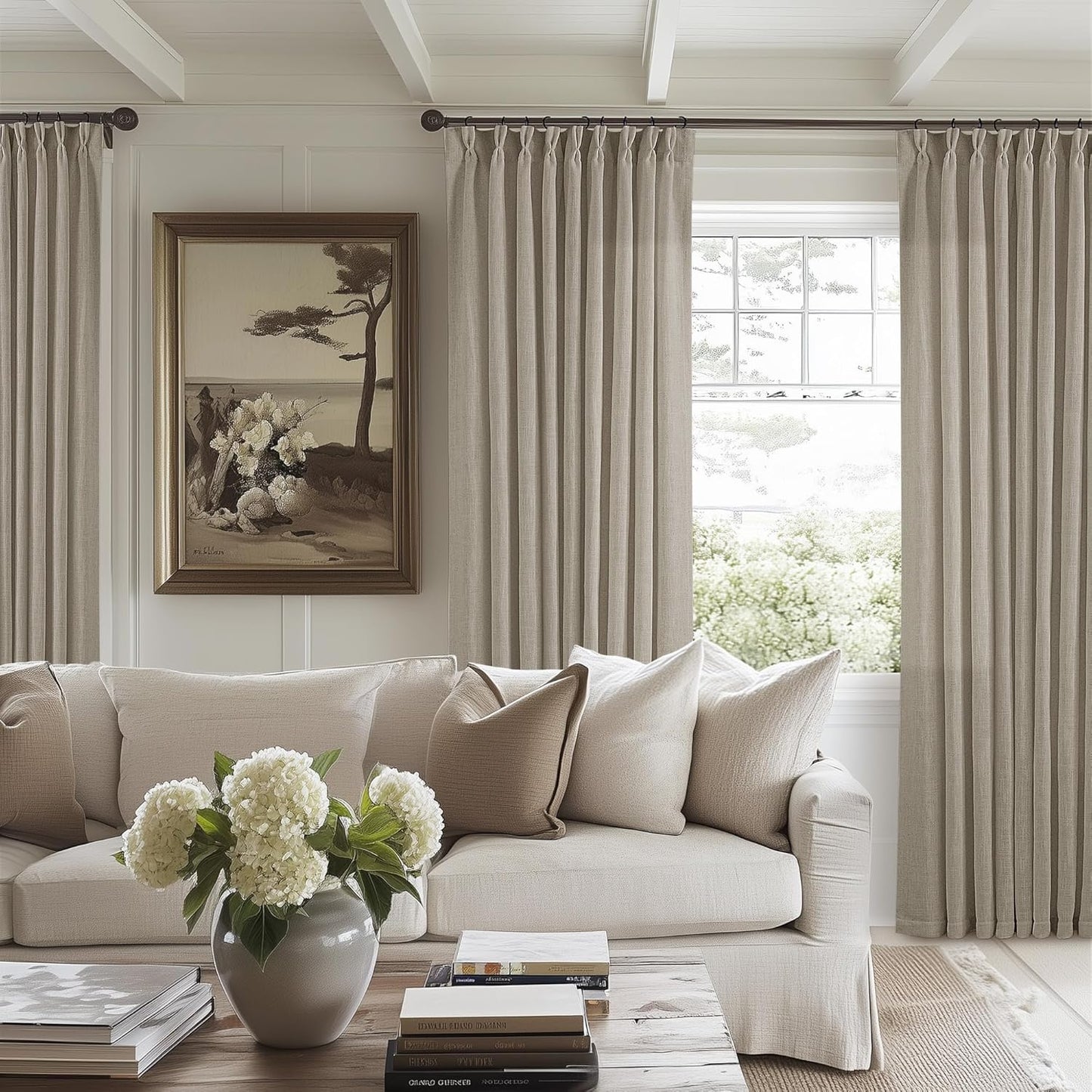 Natural Linen Kitchen Curtains 45 Inches Long 2 Sets Basement Curtains for Small Window Cream Ivory Pinch Pleated Back Tab Linen Blend Short Boho Semi Sheer Back Tab Drapes for Bay Windows 40x45