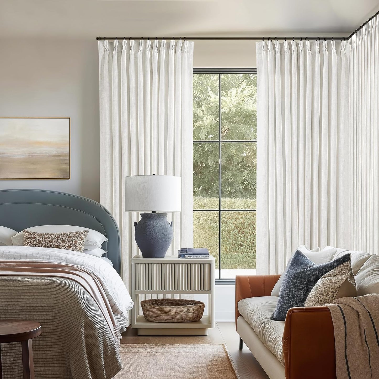 Natural Linen Kitchen Curtains 45 Inches Long 2 Sets Basement Curtains for Small Window Cream Ivory Pinch Pleated Back Tab Linen Blend Short Boho Semi Sheer Back Tab Drapes for Bay Windows 40x45