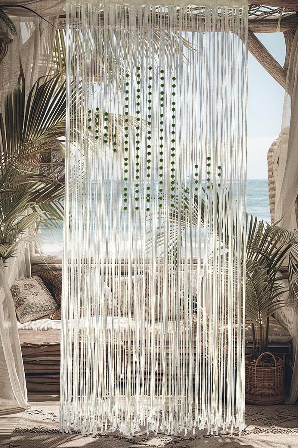 Macrame Curtain Boho Curtain Doorway Window Wall Decor Fiber Yarn Art Handwoven Wall Hanging Art Craftsmanship Home Door Bedroom Wedding Backdrop Arch,Closet Room Divider 59" W x 75" H (1 Panel,Khaki)