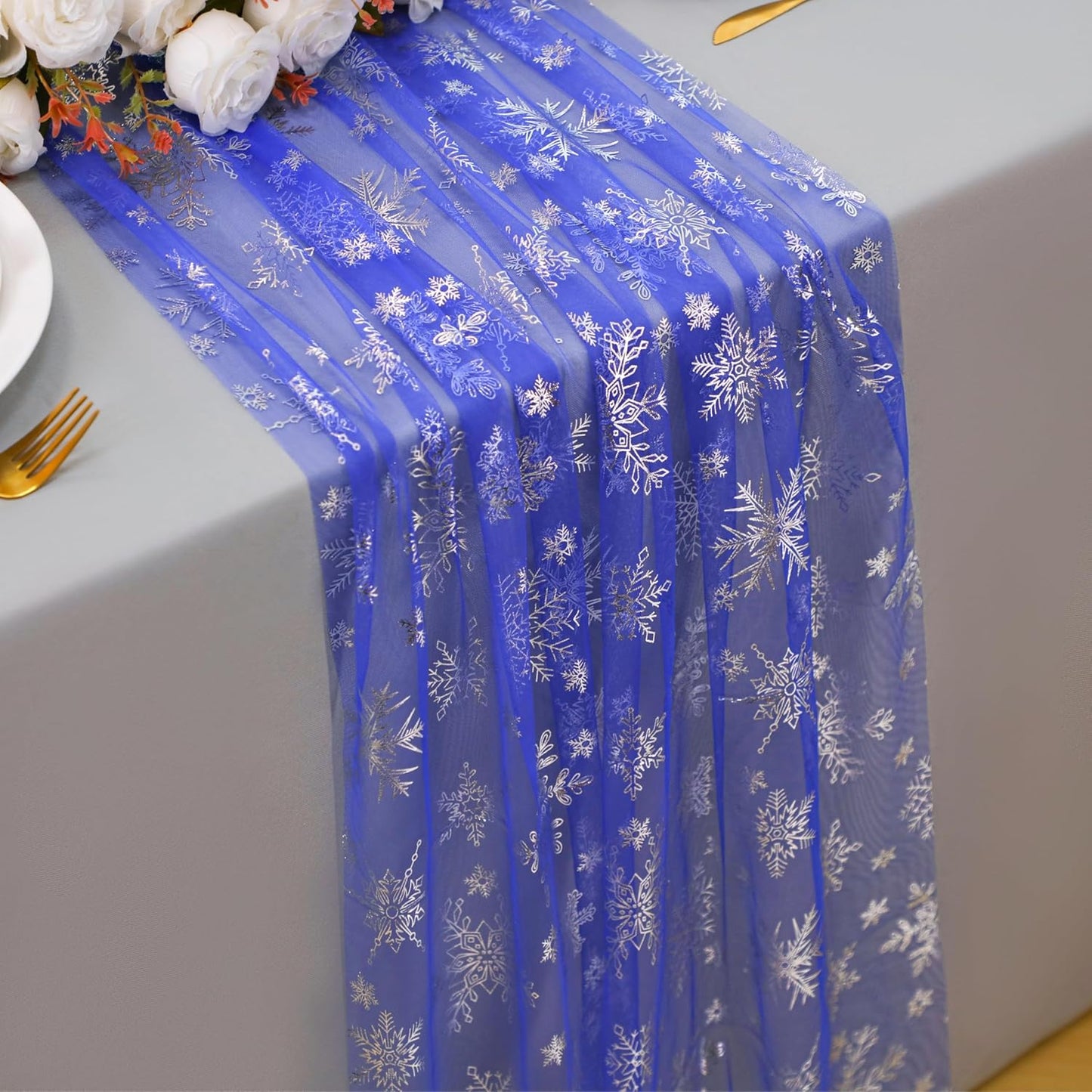 Snowkingdom 10 Pack 10ft Gold Table Runners, Sheer Chiffon Tulle Cheesecloth Sequin Glitter Metallic, Golden Centerpieces Table Decorations for Party Wedding Christmas Birthday Bridal Baby Shower