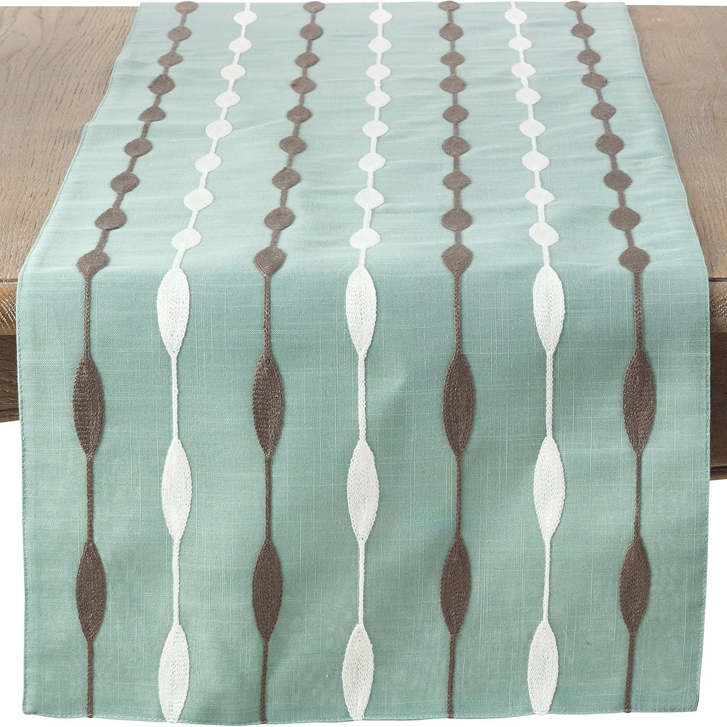 Saro Lifestyle Modern Embroidered Design Table Runner, Natural, 16" x 90"